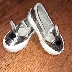 Silver sparkly shoes with ears